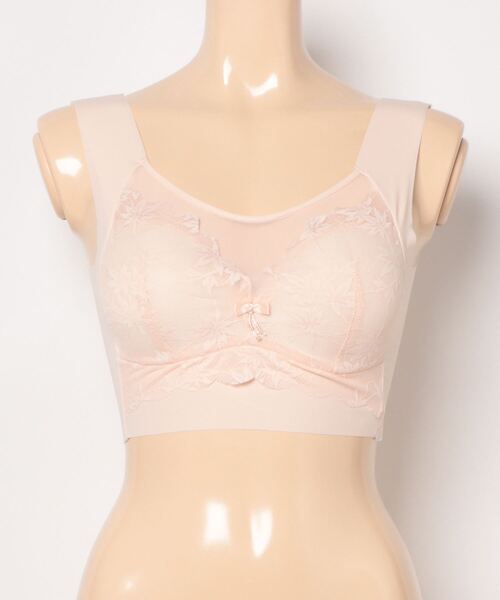 Lace Ladies（レースレディース）の「リボン付き ボタニカル柄 レース ドッキング ノンワイヤー ブラ ナイトブラ（ナイトブラ・レディース・ピンク/ベージュ/ブルーグレー/ブラック・XXL/XL/L/M）」の22枚目の写真