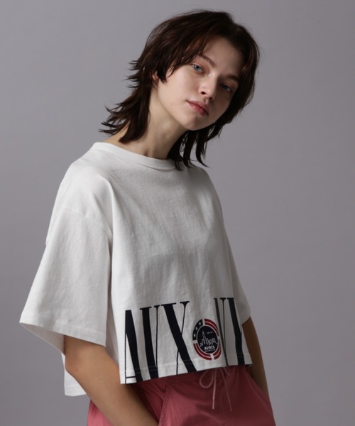 AVIREX（アヴィレックス）の「HEM LOGO PRINT T-SHIRT/ヘムロゴプリントTシャツ（Tシャツ/カットソー・レディース・ネイビー/ホワイト/ターコイズブルー・FREE）」の2枚目の写真