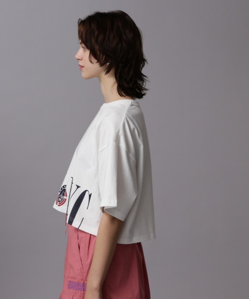 AVIREX（アヴィレックス）の「HEM LOGO PRINT T-SHIRT/ヘムロゴプリントTシャツ（Tシャツ/カットソー・レディース・ネイビー/ホワイト/ターコイズブルー・FREE）」の7枚目の写真