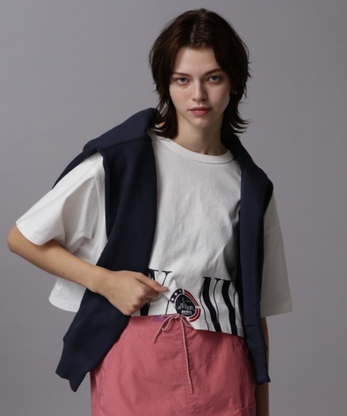 AVIREX（アヴィレックス）の「HEM LOGO PRINT T-SHIRT/ヘムロゴプリントTシャツ（Tシャツ/カットソー・レディース・ネイビー/ホワイト/ターコイズブルー・FREE）」の11枚目の写真