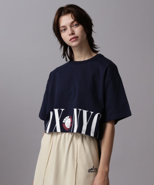 AVIREX（アヴィレックス）の「HEM LOGO PRINT T-SHIRT/ヘムロゴプリントTシャツ（Tシャツ/カットソー・レディース・ネイビー/ホワイト/ターコイズブルー・FREE）」の14枚目の写真