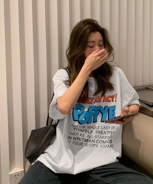 Miniministore(ミニミニストア)の「ロゴTシャツ レディース半袖ゆるtシャツ(Tシャツ/カットソー・レディース・チャコールグレー/ホワイト/ブルーグリーン・FREE)」の7枚目の写真