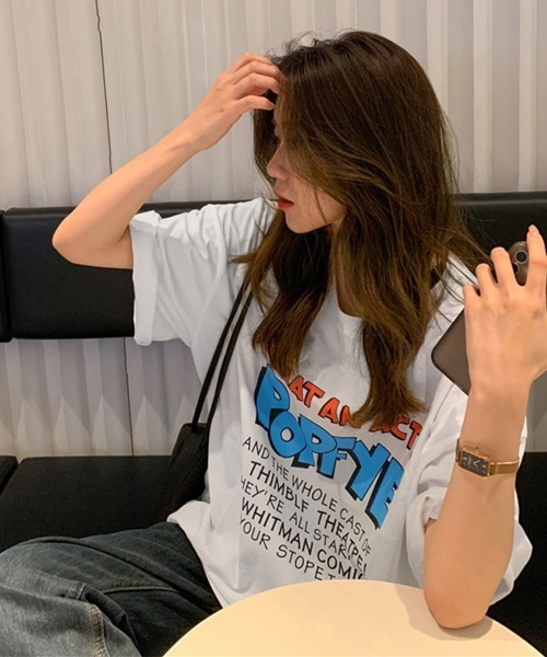 Miniministore(ミニミニストア)の「ロゴTシャツ レディース半袖ゆるtシャツ(Tシャツ/カットソー・レディース・チャコールグレー/ホワイト/ブルーグリーン・FREE)」の9枚目の写真