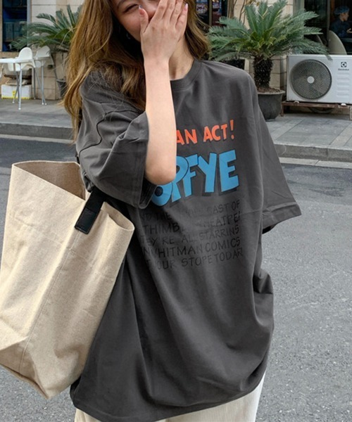 Miniministore(ミニミニストア)の「ロゴTシャツ レディース半袖ゆるtシャツ(Tシャツ/カットソー・レディース・チャコールグレー/ホワイト/ブルーグリーン・FREE)」の5枚目の写真