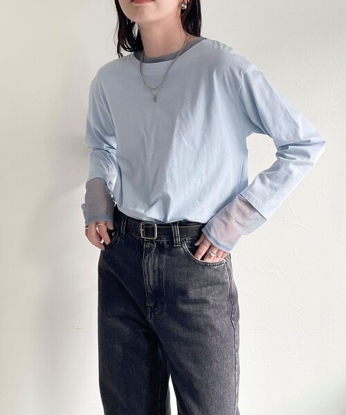 fredy emue（フレディエミュ）の「シアーレイヤードロンT（Tシャツ/カットソー・レディース・チャコールグレー/サックスブルー/オフホワイト・38）」の12枚目の写真