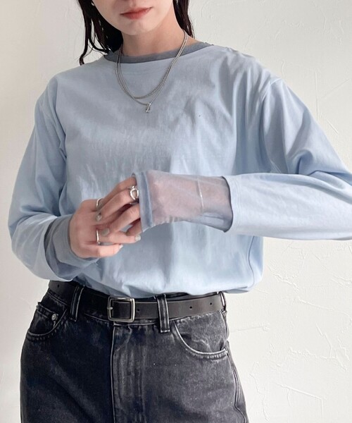 fredy emue（フレディエミュ）の「シアーレイヤードロンT（Tシャツ/カットソー・レディース・チャコールグレー/サックスブルー/オフホワイト・38）」の13枚目の写真