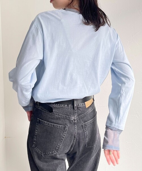 fredy emue（フレディエミュ）の「シアーレイヤードロンT（Tシャツ/カットソー・レディース・チャコールグレー/サックスブルー/オフホワイト・38）」の14枚目の写真