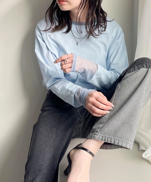 fredy emue（フレディエミュ）の「シアーレイヤードロンT（Tシャツ/カットソー・レディース・チャコールグレー/サックスブルー/オフホワイト・38）」の15枚目の写真