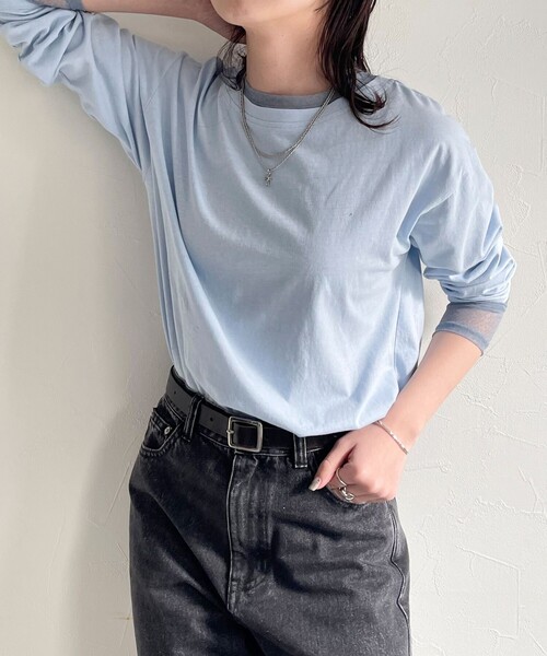 fredy emue（フレディエミュ）の「シアーレイヤードロンT（Tシャツ/カットソー・レディース・チャコールグレー/サックスブルー/オフホワイト・38）」の16枚目の写真