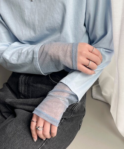 fredy emue（フレディエミュ）の「シアーレイヤードロンT（Tシャツ/カットソー・レディース・チャコールグレー/サックスブルー/オフホワイト・38）」の17枚目の写真