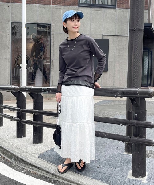 fredy emue（フレディエミュ）の「シアーレイヤードロンT（Tシャツ/カットソー・レディース・チャコールグレー/サックスブルー/オフホワイト・38）」の18枚目の写真