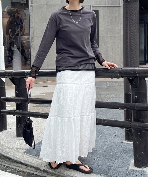 fredy emue（フレディエミュ）の「シアーレイヤードロンT（Tシャツ/カットソー・レディース・チャコールグレー/サックスブルー/オフホワイト・38）」の20枚目の写真