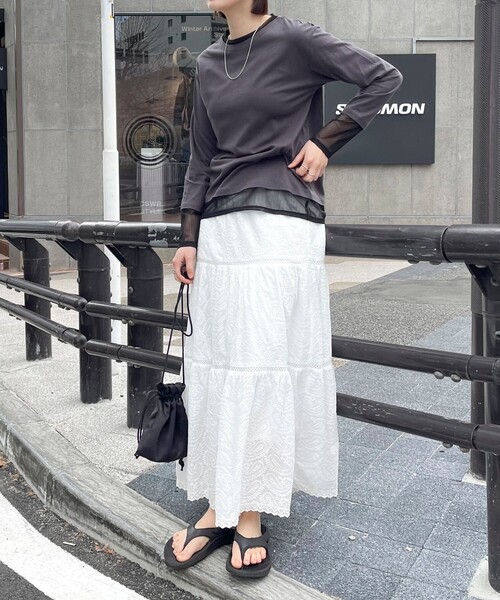 fredy emue（フレディエミュ）の「シアーレイヤードロンT（Tシャツ/カットソー・レディース・チャコールグレー/サックスブルー/オフホワイト・38）」の21枚目の写真