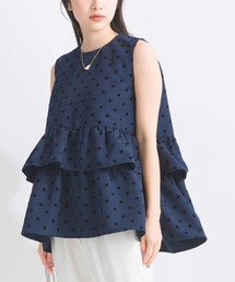 PICCIN PERLA | フロッキードットティアードノースリーブブラウス(シャツ/ブラウス)