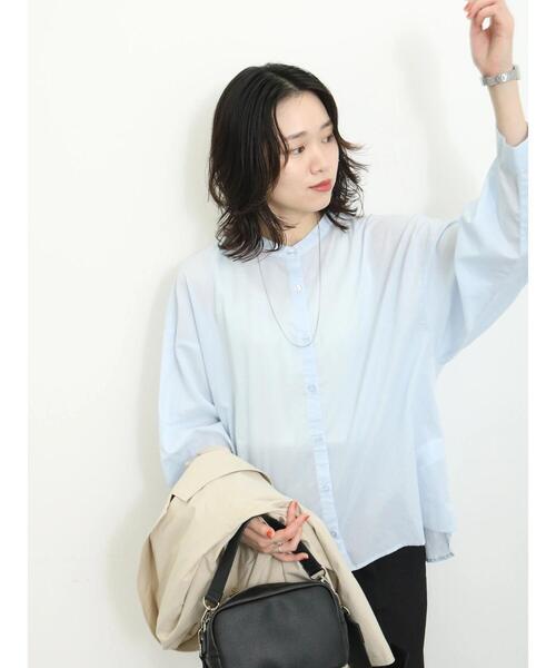 Samansa Mos2 blue（サマンサモスモスブルー）の「【軽やかコットン】後タックワイドブラウス（シャツ/ブラウス・レディース・サックスブルー/ブラック/オフホワイト・F）」の3枚目の写真