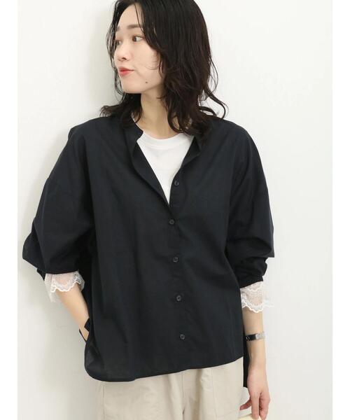 Samansa Mos2 blue（サマンサモスモスブルー）の「【軽やかコットン】後タックワイドブラウス（シャツ/ブラウス・レディース・サックスブルー/ブラック/オフホワイト・F）」の2枚目の写真