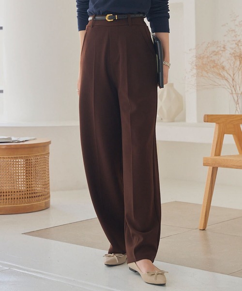 KOBE LETTUCE（コウベレタス）の「低身長/高身長向けサイズあり イージーケアセンタープレス美脚ジャージーワイドパンツ（その他パンツ・レディース・ホワイト/ブラック/グレー/ピンク/ライトグリーン/ベージュ/カーキ/ブラウン系/ブラウン/アイボリー系/ネイビー・M/L/PM/PL/TM/TL）」の5枚目の写真