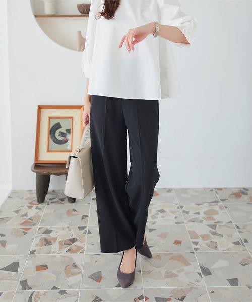 KOBE LETTUCE（コウベレタス）の「低身長/高身長向けサイズあり イージーケアセンタープレス美脚ジャージーワイドパンツ（その他パンツ・レディース・ホワイト/ブラック/グレー/ピンク/ライトグリーン/ベージュ/カーキ/ブラウン系/ブラウン/アイボリー系/ネイビー・M/L/PM/PL/TM/TL）」の15枚目の写真