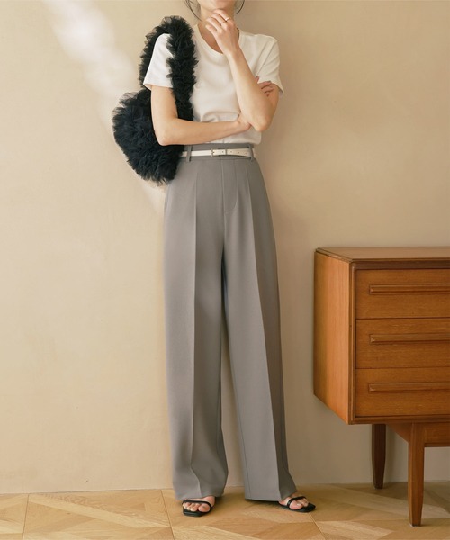 KOBE LETTUCE（コウベレタス）の「低身長/高身長向けサイズあり イージーケアセンタープレス美脚ジャージーワイドパンツ（その他パンツ・レディース・ホワイト/ブラック/グレー/ピンク/ライトグリーン/ベージュ/カーキ/ブラウン系/ブラウン/アイボリー系/ネイビー・M/L/PM/PL/TM/TL）」の17枚目の写真