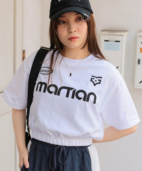 SPINNS（スピンズ）の「≪再入荷!!≫MARTIANロゴ 半袖ショート丈シャーリングTシャツ ゲームシャツ（Tシャツ/カットソー・レディース・ブラック/オフホワイト/ネイビー/オートミール/ブラウン・ONESIZE）」の8枚目の写真