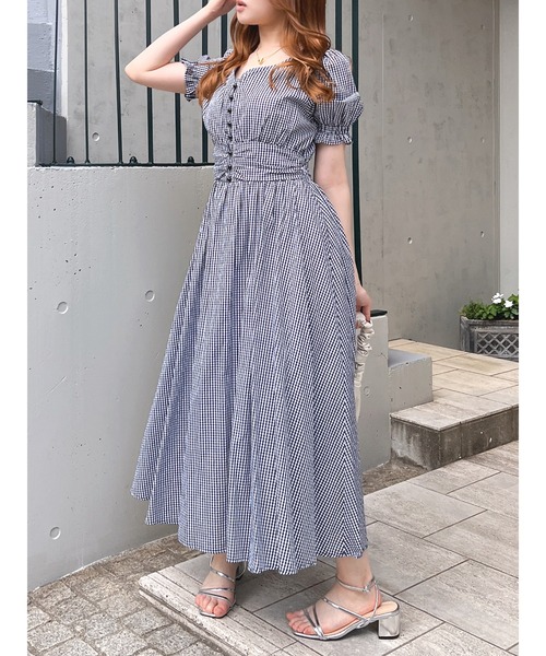 MIIA（ミーア）の「パフスリーブ半袖マキシワンピース（ワンピース