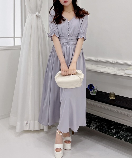 MIIA(ミーア)の「パフスリーブ半袖マキシワンピース(ワンピース・レディース・チェック/ドット/ホワイト系その他2/ブラック系その他/ブルー/ブラック/ブルー系その他/ブルー系その他2/ブラック系その他2/オフホワイト・FREE)」の7枚目の写真