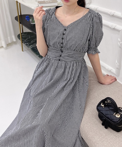 MIIA(ミーア)の「パフスリーブ半袖マキシワンピース(ワンピース・レディース・チェック/ドット/ホワイト系その他2/ブラック系その他/ブルー/ブラック/ブルー系その他/ブルー系その他2/ブラック系その他2/オフホワイト・FREE)」の18枚目の写真