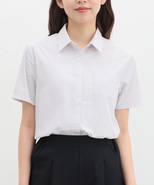 Honeys(ハニーズ)の「半袖レギュラーシャツ(ビジネスシャツ・レディース・ホワイト×グレー/ブラック/ピンク系その他/ブルー系その他2/ホワイト/ブルー系その他・S/M/L/LL/3L)」の2枚目の写真