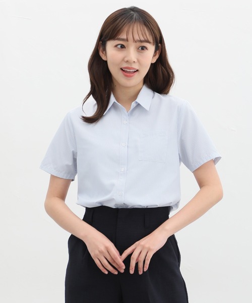 Honeys(ハニーズ)の「半袖レギュラーシャツ(ビジネスシャツ・レディース・ホワイト×グレー/ブラック/ピンク系その他/ブルー系その他2/ホワイト/ブルー系その他・S/M/L/LL/3L)」の7枚目の写真
