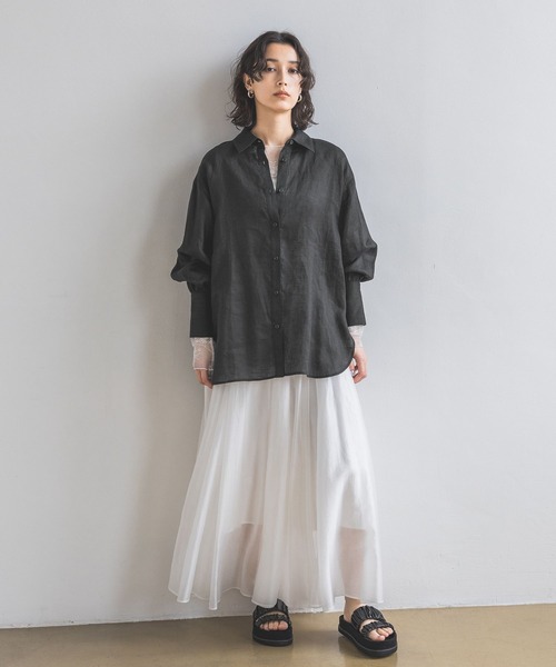 A part by（アパートバイ）の「シアーレースプルオーバー_長袖/（Tシャツ/カットソー・レディース・ブラック/オフホワイト/ブルー系その他4・FREE）」の4枚目の写真