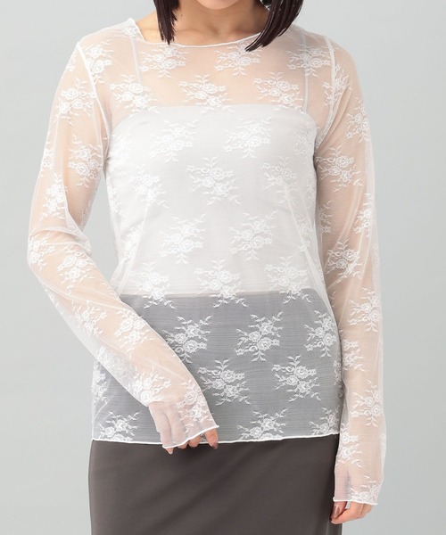 A part by（アパートバイ）の「シアーレースプルオーバー_長袖/（Tシャツ/カットソー・レディース・ブラック/オフホワイト/ブルー系その他4・FREE）」の18枚目の写真