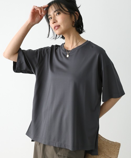 BARNYARDSTORM（バンヤードストーム）の「BARNYARDSTORM / 【UVカット＋接触冷感】UVシンプルT / マシンウォッシャブル（Tシャツ/カットソー・レディース・ブラック/ホワイト/ベージュ/チャコール・S/M）」の4枚目の写真