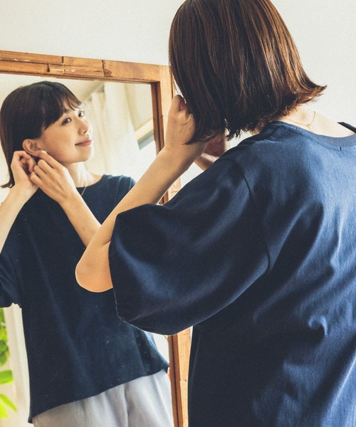 studio CLIP（スタディオクリップ）の「【イージーケア/接触冷感/部屋干し菌抑制】USAコットンパフスリーブTシャツ（Tシャツ/カットソー・レディース・その他1/オレンジ/ネイビー/オフホワイト/マスタード/その他2/ブラック・MEDIUM/LARGE）」の4枚目の写真