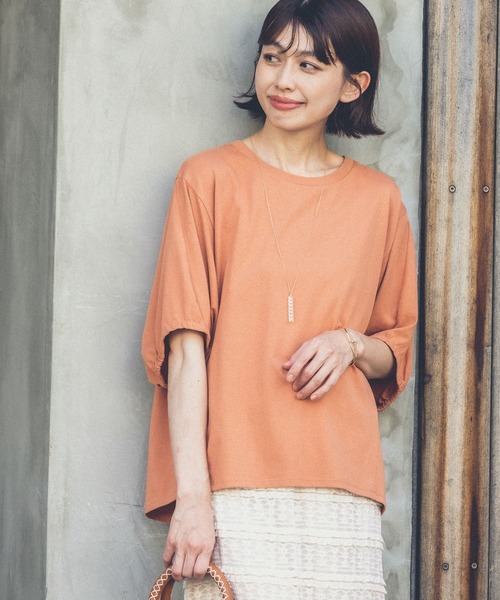 studio CLIP（スタディオクリップ）の「【イージーケア/接触冷感/部屋干し菌抑制】USAコットンパフスリーブTシャツ（Tシャツ/カットソー・レディース・その他1/オレンジ/ネイビー/オフホワイト/マスタード/その他2/ブラック・MEDIUM/LARGE）」の6枚目の写真