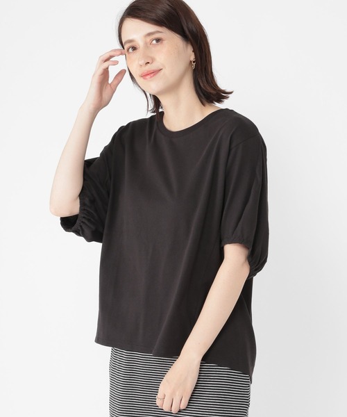 studio CLIP（スタディオクリップ）の「【イージーケア/接触冷感/部屋干し菌抑制】USAコットンパフスリーブTシャツ（Tシャツ/カットソー・レディース・その他1/オレンジ/ネイビー/オフホワイト/マスタード/その他2/ブラック・MEDIUM/LARGE）」の3枚目の写真