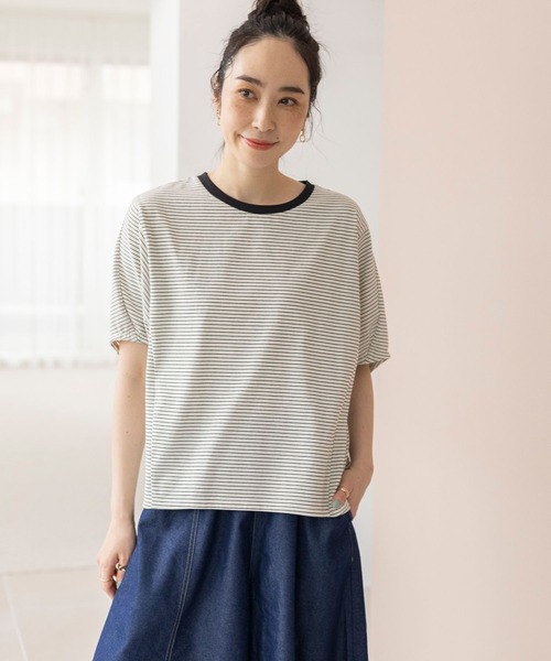 studio CLIP（スタディオクリップ）の「【イージーケア/接触冷感/部屋干し菌抑制】USAコットンパフスリーブTシャツ（Tシャツ/カットソー・レディース・その他1/オレンジ/ネイビー/オフホワイト/マスタード/その他2/ブラック・MEDIUM/LARGE）」の8枚目の写真