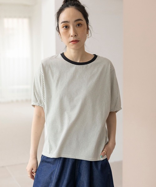 studio CLIP（スタディオクリップ）の「【イージーケア/接触冷感/部屋干し菌抑制】USAコットンパフスリーブTシャツ（Tシャツ/カットソー・レディース・その他1/オレンジ/ネイビー/オフホワイト/マスタード/その他2/ブラック・MEDIUM/LARGE）」の9枚目の写真