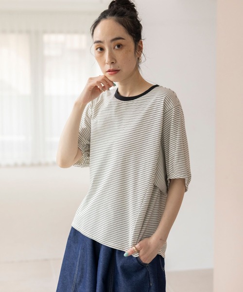 studio CLIP（スタディオクリップ）の「【イージーケア/接触冷感/部屋干し菌抑制】USAコットンパフスリーブTシャツ（Tシャツ/カットソー・レディース・その他1/オレンジ/ネイビー/オフホワイト/マスタード/その他2/ブラック・MEDIUM/LARGE）」の10枚目の写真