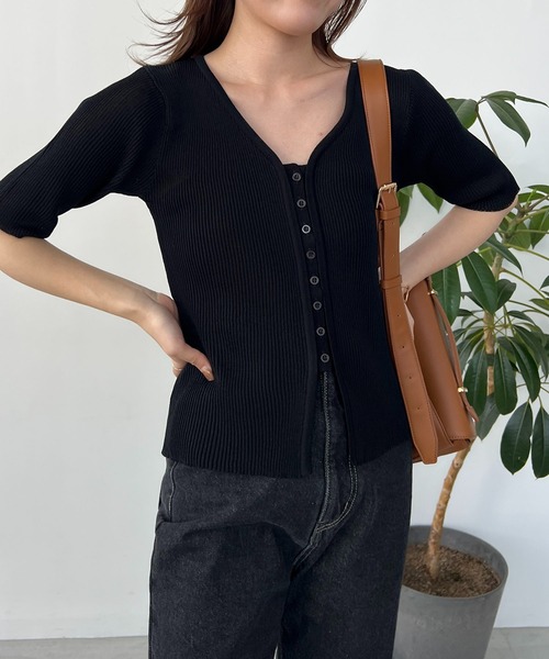 CAPRICIEUX LE'MAGE（カプリシューレマージュ）の「2WAY前立てボタンカーディガン（カーディガン/ボレロ・レディース・イエロー/ブラック/ホワイト/ベージュ・FREE）」の21枚目の写真