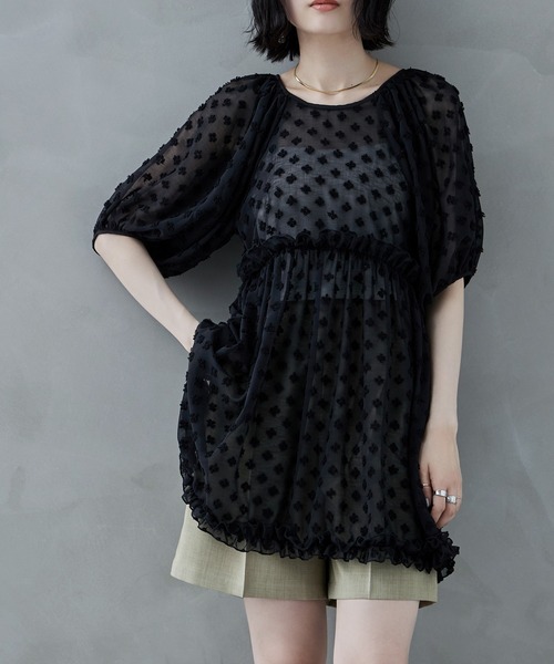 【セール】シアーバックリボンフラワーワンピース（ワンピース）｜etoll.（エトル）