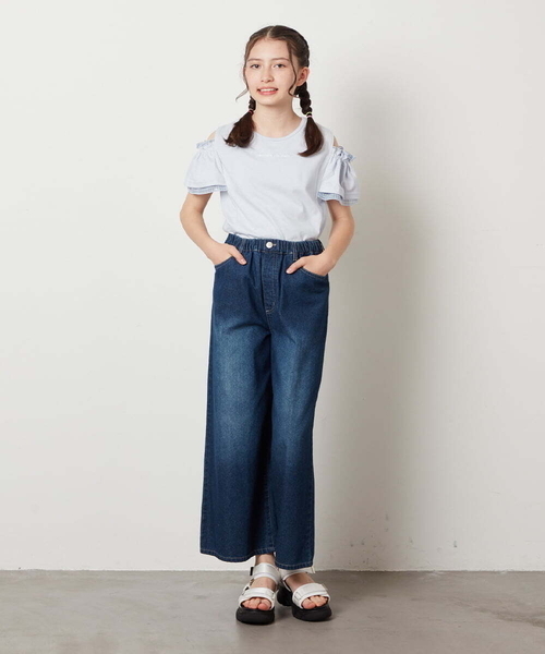 a.v.v（アーヴェヴェ）の「[100-130]ライトデニムワイドパンツ（デニムパンツ・キッズ・ブルー/ダークインディゴブルー/クリアブルー・110/100/130/120）」の4枚目の写真