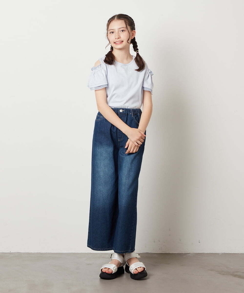 a.v.v（アーヴェヴェ）の「[100-130]ライトデニムワイドパンツ（デニムパンツ・キッズ・ブルー/ダークインディゴブルー/クリアブルー・110/100/130/120）」の5枚目の写真