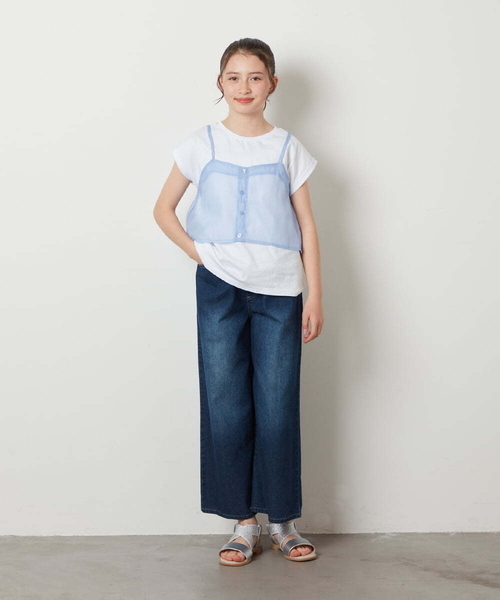 a.v.v（アーヴェヴェ）の「[100-130]ライトデニムワイドパンツ（デニムパンツ・キッズ・ブルー/ダークインディゴブルー/クリアブルー・110/100/130/120）」の6枚目の写真