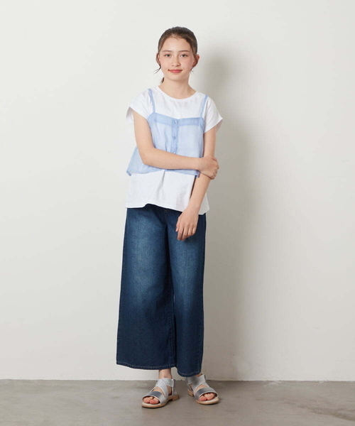 a.v.v（アーヴェヴェ）の「[100-130]ライトデニムワイドパンツ（デニムパンツ・キッズ・ブルー/ダークインディゴブルー/クリアブルー・110/100/130/120）」の8枚目の写真