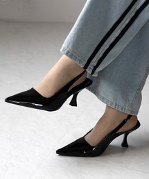 【 2color 】ポインテッドトゥチャンキーヒールメタリックミュール / pointed toe chunky heel metallic mules