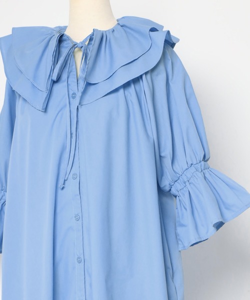 セール】ラッフルカラーシャツワンピース（ワンピース）｜Bonjour