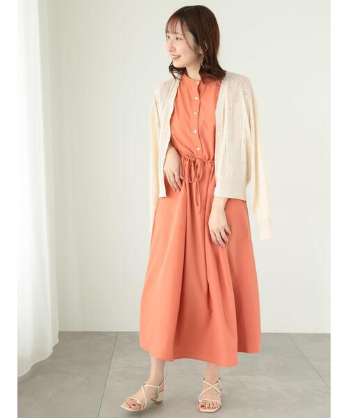 Te chichi TERRASSE（テチチテラス）の「バンドカラーウエストリボンワンピース（ワンピース・レディース・オレンジ/ネイビー/ベージュ・F）」の3枚目の写真