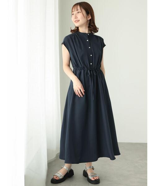 Te chichi TERRASSE（テチチテラス）の「バンドカラーウエストリボンワンピース（ワンピース・レディース・オレンジ/ネイビー/ベージュ・F）」の4枚目の写真