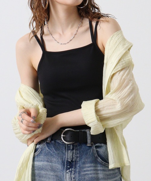 &soiree(アンドソワレ)の「&soiree フライスバッククロスキャミソール(キャミソール・レディース・チャコール/ブラック/オフホワイト・F)」の12枚目の写真
