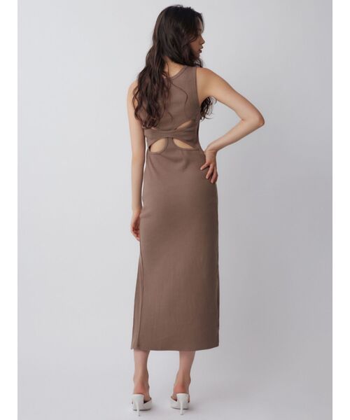 GYDA（ジェイダ）の「カットアウトテレコスリットロングワンピース（ワンピース・レディース・ライトグレー/ブラック/ベージュ・FREE）」の5枚目の写真